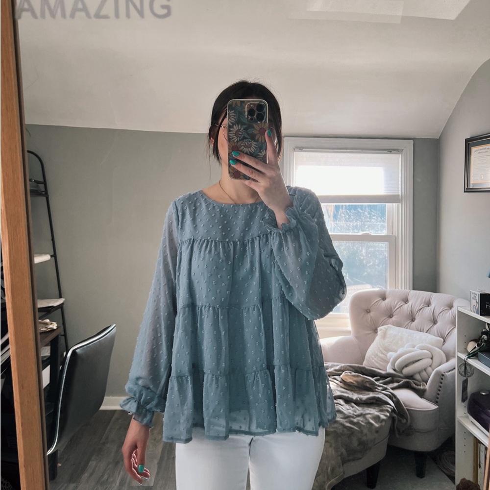 Baby Blue Long Sleeve Blouse